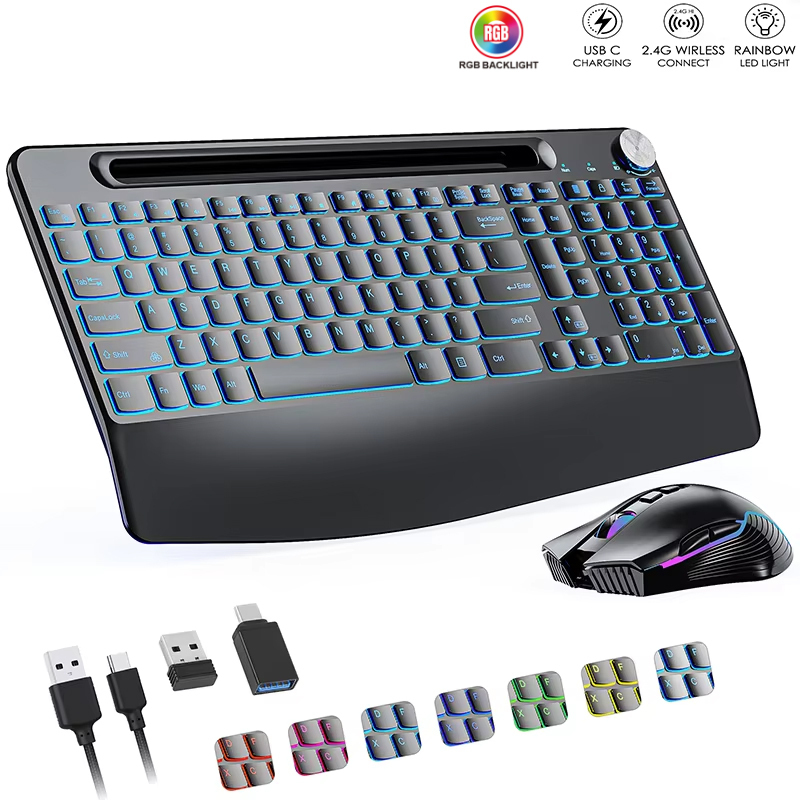 Gaming Keyboard Mouse Set - 2.4G&Type-C Wireless Keyboard Mouse Combo with