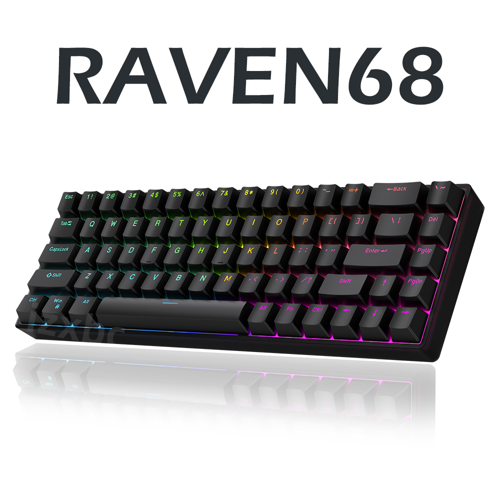 Gaming Keyboard Half - Raven68 Wired Mechanical Keyboard With Replaceable