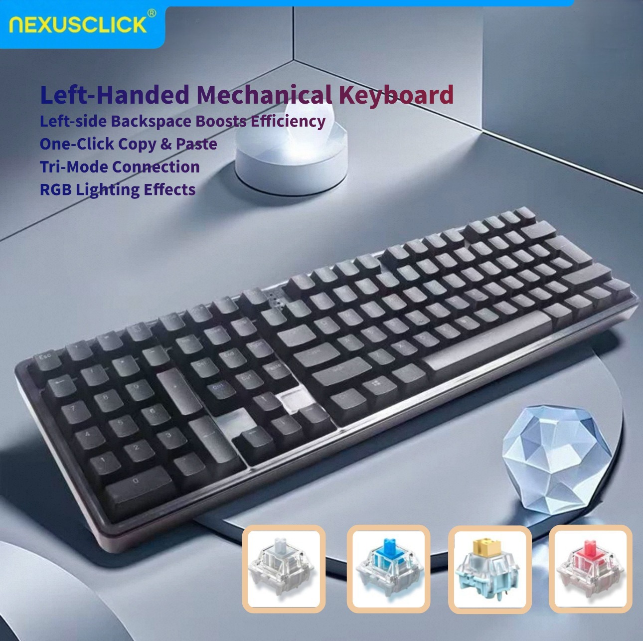 Gaming Keyboard No Number Pad - NexusClick Ergonomic Left Handed Used Mechanical